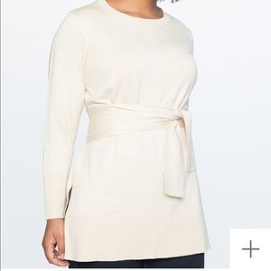 Eloquii Tie Waist Tunic Sweater oatmeal